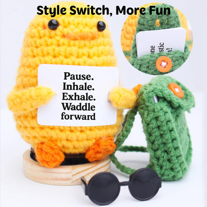Birthday Gift for Her Him, Positive Crochet Animals with 10 Affirmation Cards – Cute Emotional Support Duck Desk Decor Inspirational Gift for Women Coworkers Friends