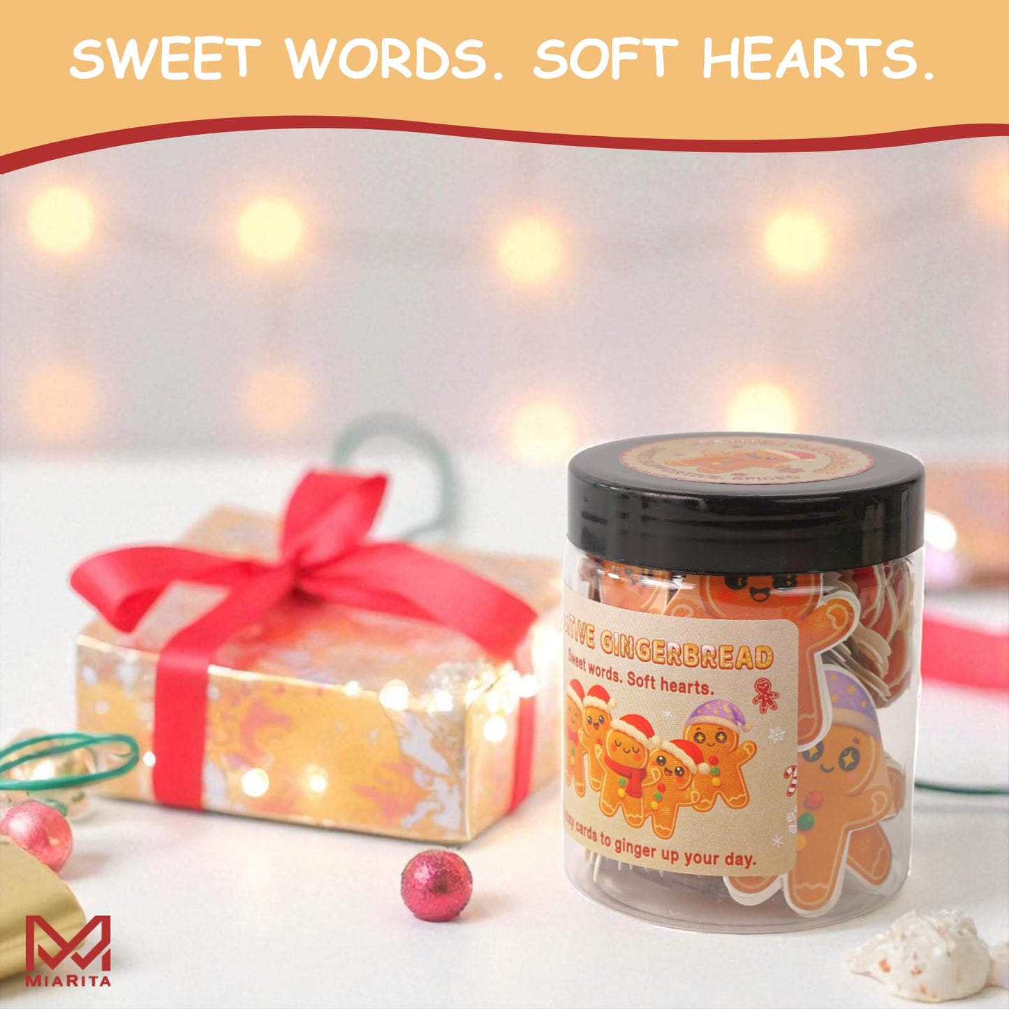Positive Gingerbread Jar – 60 Funny Emotional Support Gingerbread, Funny Gifts for Teens, Women, Men, Coworkers, Teachers, Sisters, Friends – Christmas Stocking Stuffer for Teen Girls, Boys