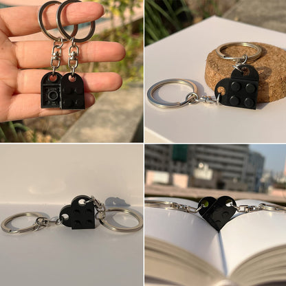 Brick Heart Keychain for Couple Boyfriend Girlfriend Best Friend, Cute Brick Matching Keychains Set for Husband Wife