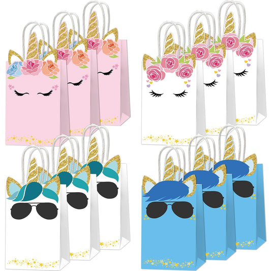 ojustbeok 12PCS Unicorn Party Favor Bags Rainbow Unicorn Birthday Party Disposable Treat Bags with Handles Gift Bag for Girls and Boys Birthday Baby Shower Decorations Supplies