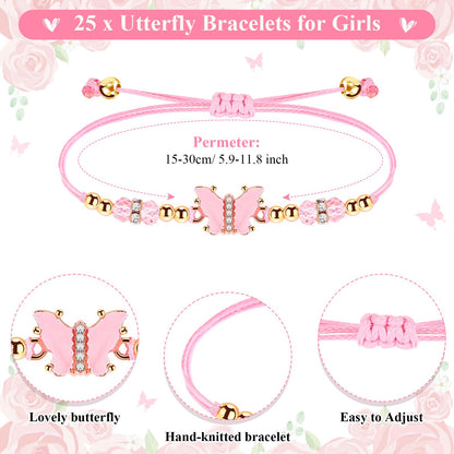 Wenqik 25 Sets Quinceañera Party Favors for Guests – Butterfly Wish Bracelet Set, Sweet 15 Birthday Keepsake Gifts for Girls