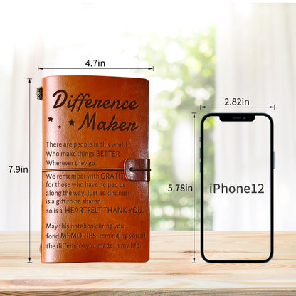 PRSTENLY Difference Maker Leather Journal, Thank You Gifts for Women Men- Administrative Professional Day Gifts 140 Page Refillable Notebooks, Employee Appreciation Gift for Coworkers Teacher Doctor Nurse Pastor Boss Leader Coach Mentor