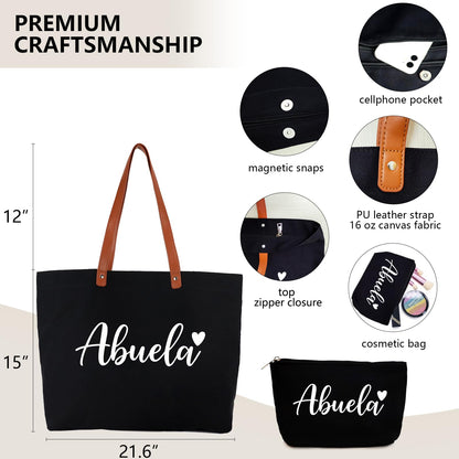Lamyba Mothers Day Gifts for Gigi Nana Mimi, Grandma Tote Bag with Makeup Bag, Black