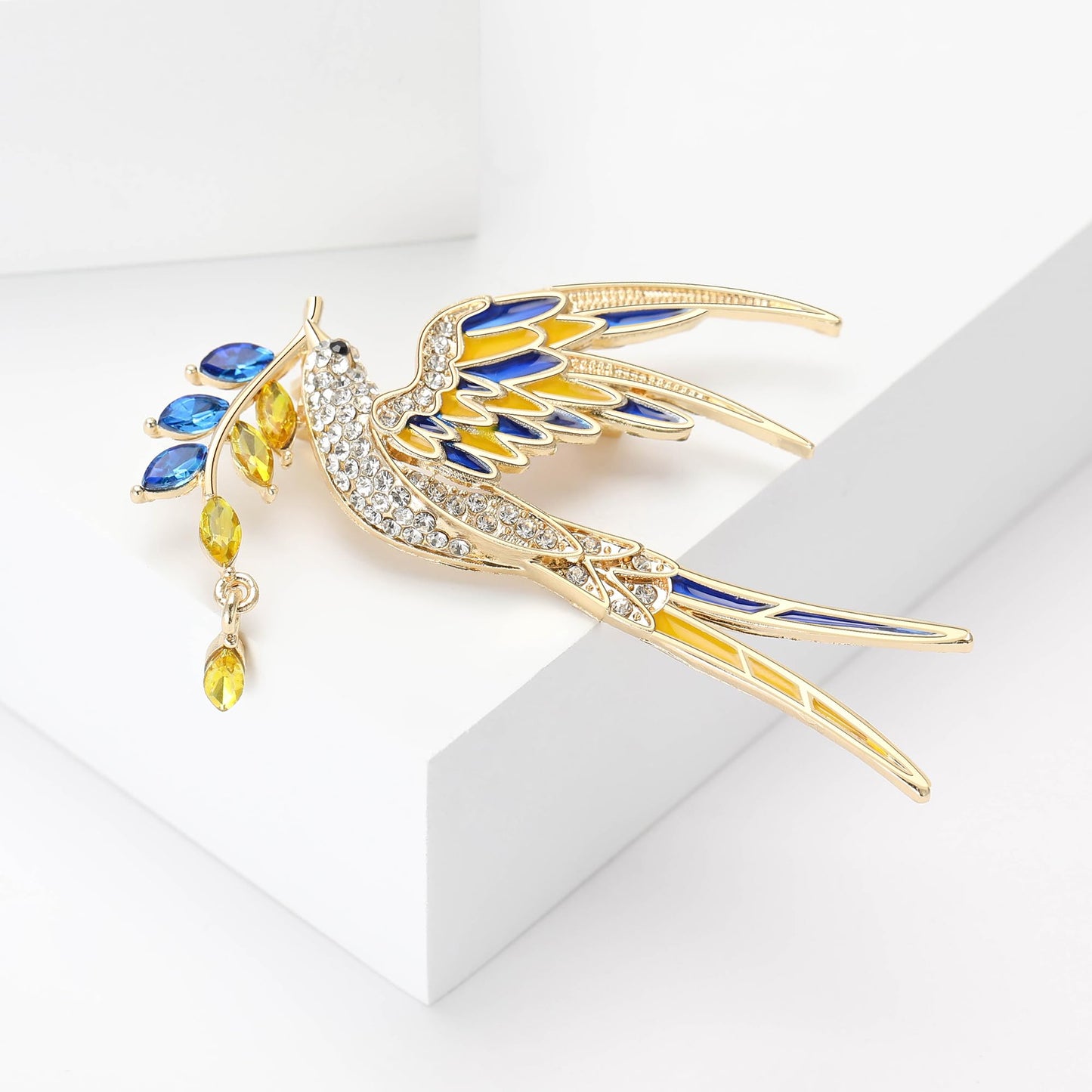Peace Dove Brooch for Women Shiny Rhinestone Ukrainian Ear of Wheat Pin Animal Corsage Jewelry Gift