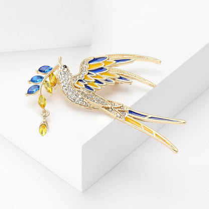 Peace Dove Brooch for Women Shiny Rhinestone Ukrainian Ear of Wheat Pin Animal Corsage Jewelry Gift