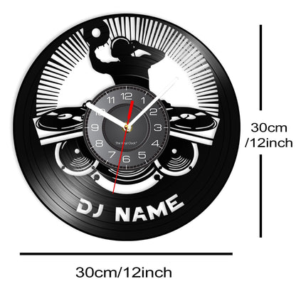 12 Inch Personalized Dj Name Clock, Custom Dj Music Vinyl Record Wall Clock Silent Non-Ticking Battery Operated Clock Wall Watch Gifts for Dj Man Cave Bedroom Music Room Studio