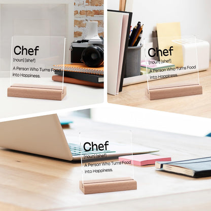 Chef Gifts for Women Men Clear Desk Decorative Sign Funny Gifts for Chef Home Dining Room Restaurant Kitchen Decor Sign Acrylic Plaque with Wooden Stand Housewarming Gift for Friend Coworkers