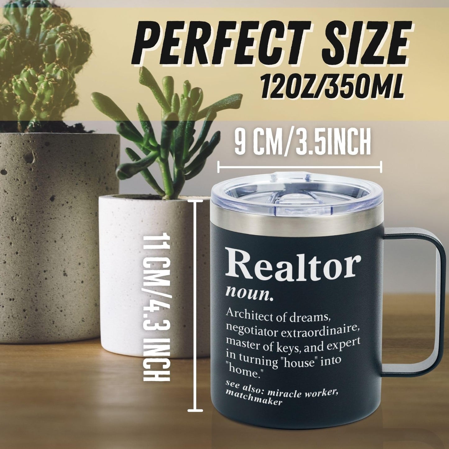 Onebttl Realtor Gifts for Women Men, Funny Gifts for Real Estate Agents, 12oz Stainless Steel Coffee Mug (Black, Definition)
