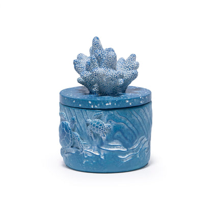 Hodao Ocean Crafts Sea Turtle & Octopus Resin Jewelry Box with Coral Lid - Handmade Organizer for Rings Earrings Necklaces, Blue/White, Ocean-Themed Storage Case Decor Gifts For Women (Blue-Turtle)