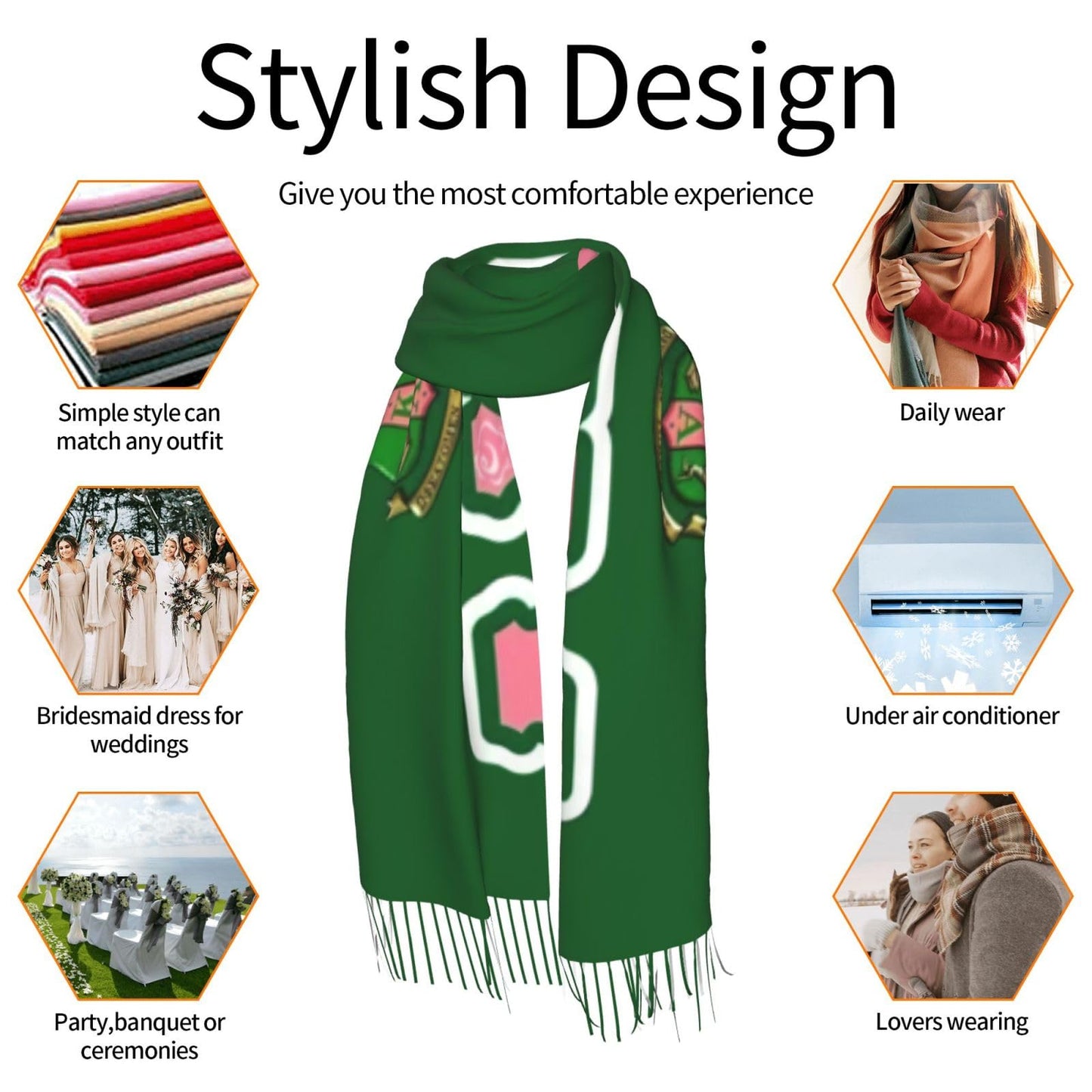 Sorority Gifts Soft Imitation Cashmere Shawl Scarf With Tassels For Ladies - Perfect For Glamorous Events & Sophisticated Evening Wear Society Gifts