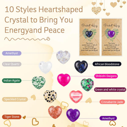 Nosiny 30 Sets Heart Stones Bulk Gift for Women Pocket Hug Token Gift Cards 0.8'' Natural Heart Crystals and Healing Stones with Card Mental Health Favor for Graduation Teacher Nurse Friend Coworker
