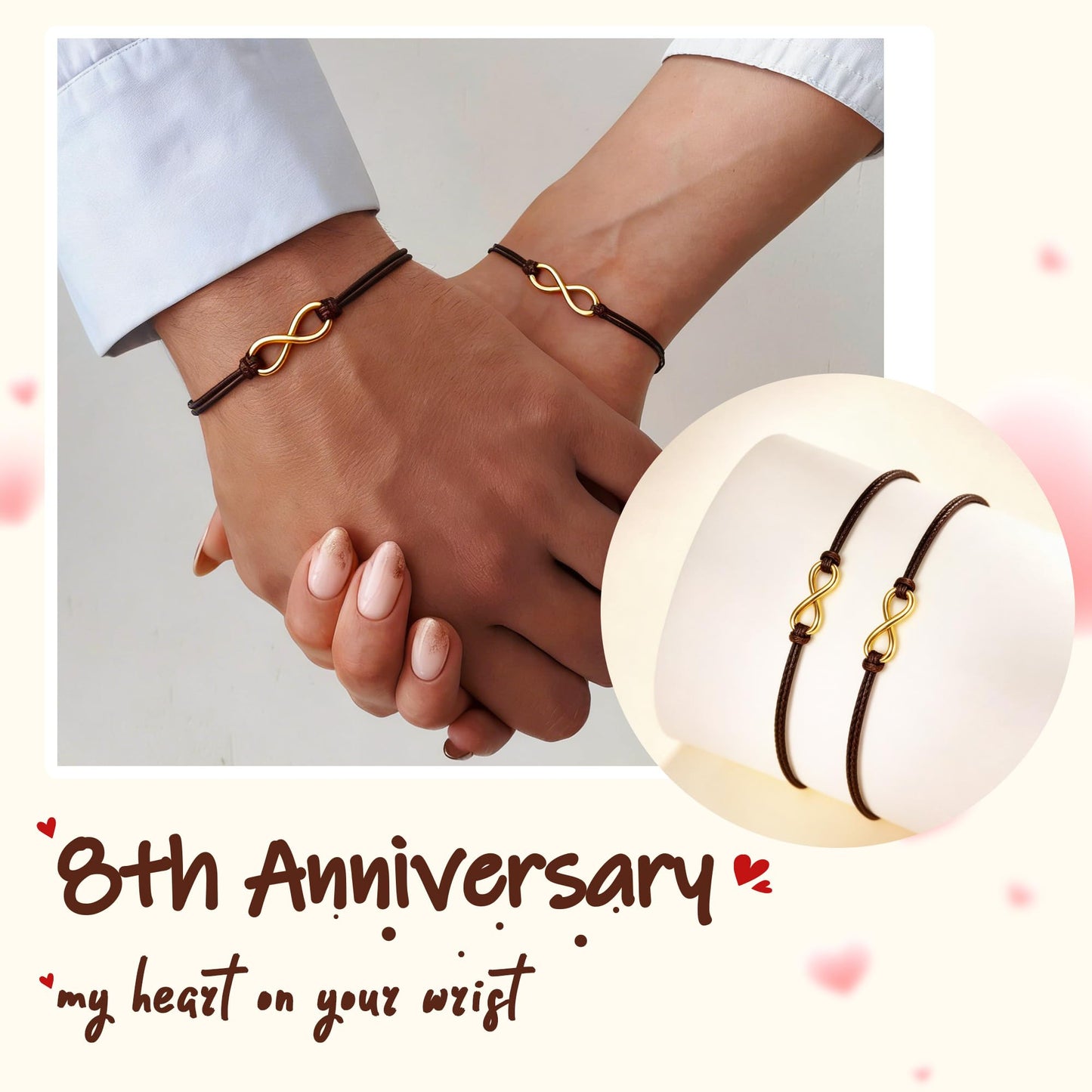 Glowvibe Bronze 8th Anniversary Wedding Gifts,Matching Bracelets For Couple 8th Anniversary Present for Him and Her Bracelets Infinity Knot