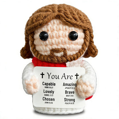 Positive Crochet Jesus Gifts for Men, Women, Teens Emotional Support Crochet Toy with Bible Verse Card Emotional Support Christian Gifts for Friend Family Coworker