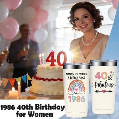 40th Birthday Gifts Women - 1986 40th Birthday Decorations for Women - Turning 40 Year Old Gifts Her - 40 Fabulous Tumbler 20 oz