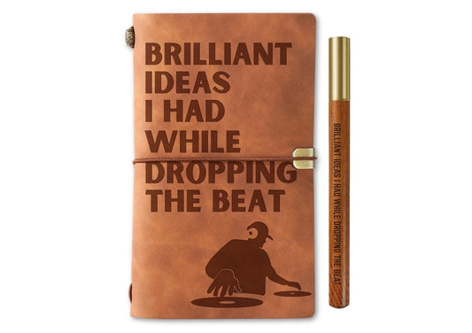 InnoBeta DJ Gifts for Women Men, Journal Notebook with Pen, Refillable Sketchbook, Travel Diary, Lined Planner, 7x5 Inches, Brown