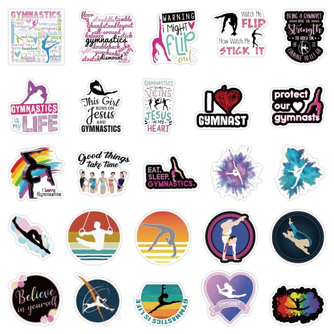 100 PCS Gymnastics Stickers, Gymnastics Gifts Stickers for Laptop, Water Bottles, Luggage, Computer, Cell Phone