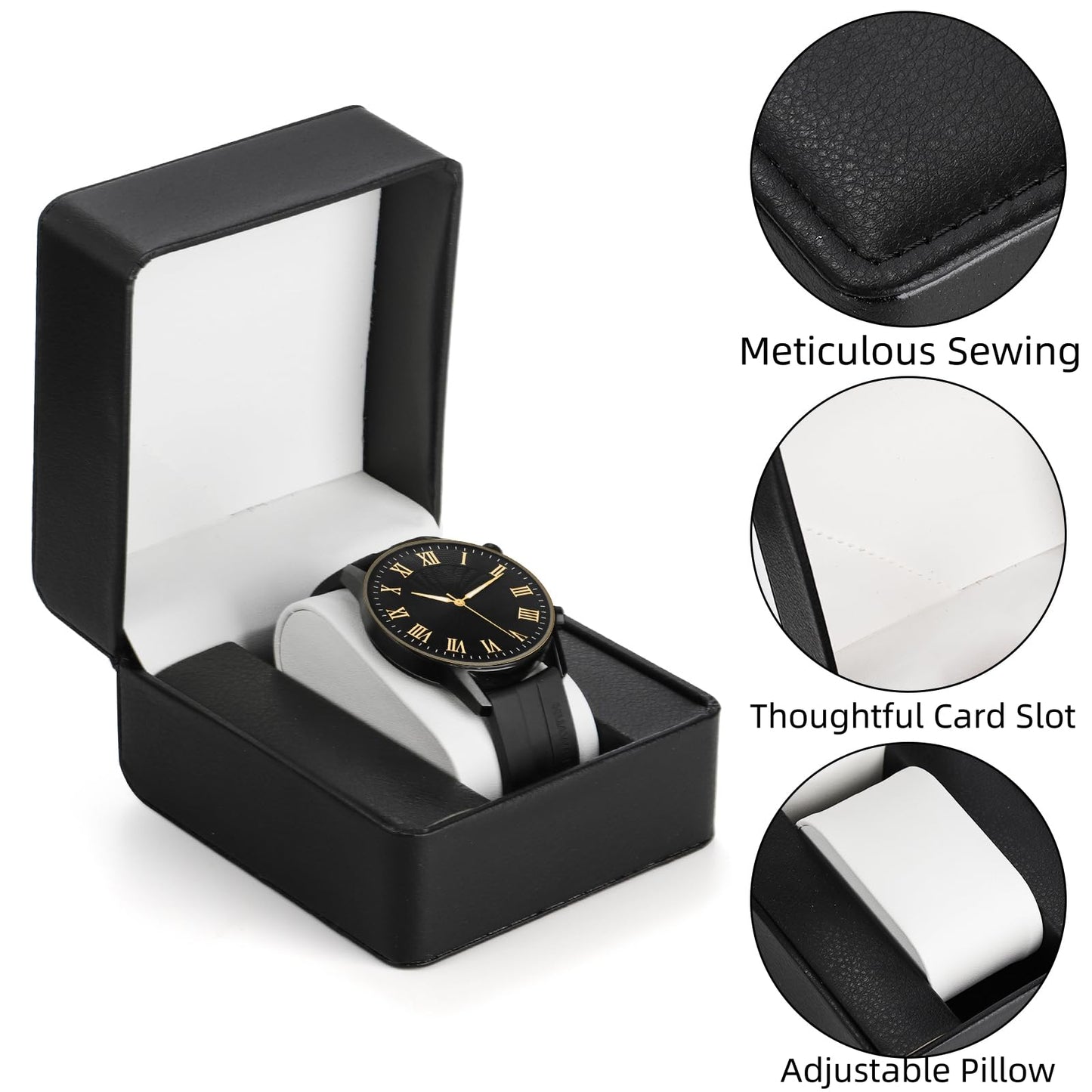 Noamus 6 Pack PU Leather Watch Gift Box, Single Watch Storage Case with Removable Pillow, Portable Black Wristwatch Display Box, Premium Luxury Travel Pocket Watch Case for Men and Women