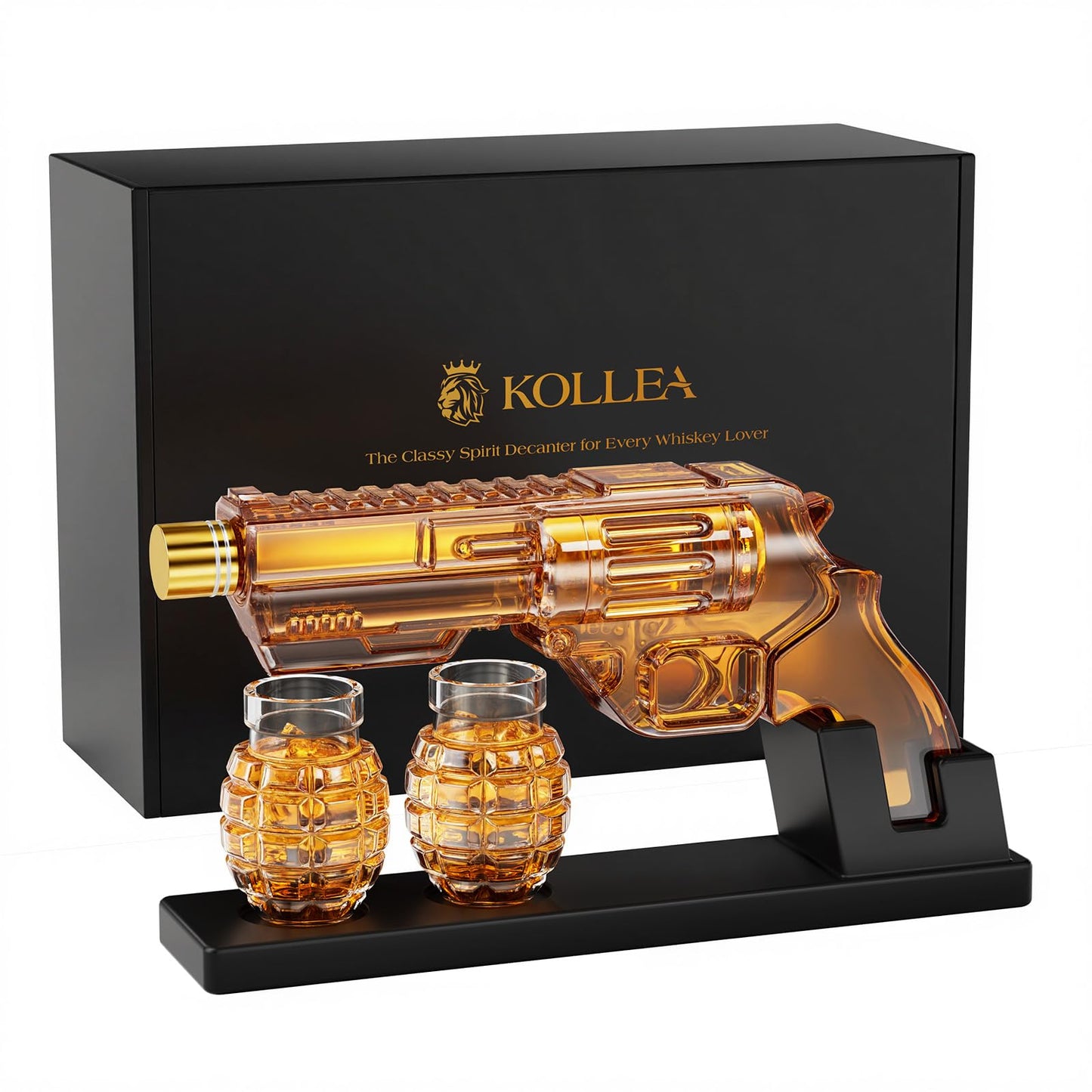 Kollea Whiskey Decanter Set with Grenade-Shaped Shot Glasses, Anniversary Birthday Gifts for Men Who Have Everything, Whiskey Gifts for Father, Husband, Boyfriend & Military Enthusiasts, Fathers Day