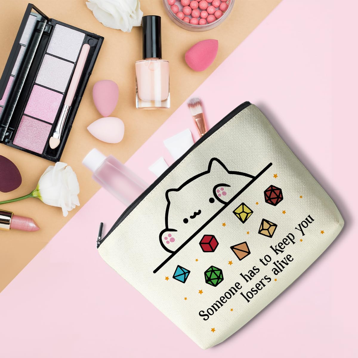 DnD Collection Class Character Makeup Bag Cat Throwing Dice DnD Dungeon Master Cosmetic Bag Dungeon Master Gifts Gamer Dice Bag Dragons Gamer Gift Dungeons And Dragons Gifts for Women