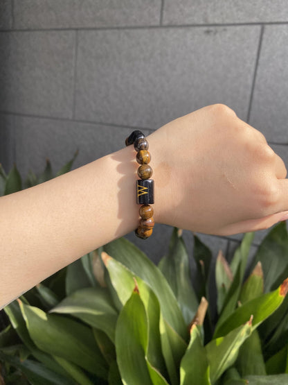 SOOWOOT Cross Bracelet for Men, Initial Bracelet for Men, initail A-Z design, Christian Gifts, Natural Tigers Eye Stone Beads, Easter Gifts