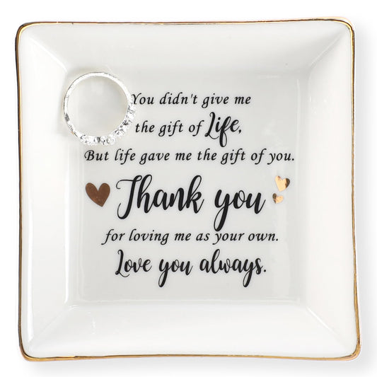 HOME SMILE Bonus Mom Gifts Mother's Day,Step Mom Ceramic Ring Jewelry Dish Tray Plate for Birthday Christmas-You Didn't Give Me Life but Life Gave Me You,Thank You for Loving Me As Your Own
