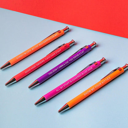 Funny Cat People Pens - Snarky Office Gag Gift, Black Ballpoint Pens with Humorous Sayings for Pet Owners, Cat Lovers, Coworkers