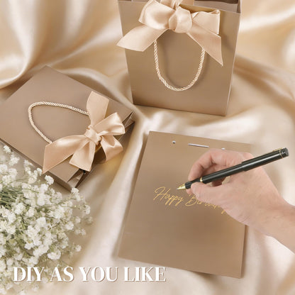 Ethhqu 12 Pack Small Gift Bags with Handles Include Tissue Papers & Cards, 9x7x3.15'' Thank You Gift Bags for Bridesmaids, Birthday, Baby Shower, Wedding, Anniversary, Mother’s Day (Champagne)