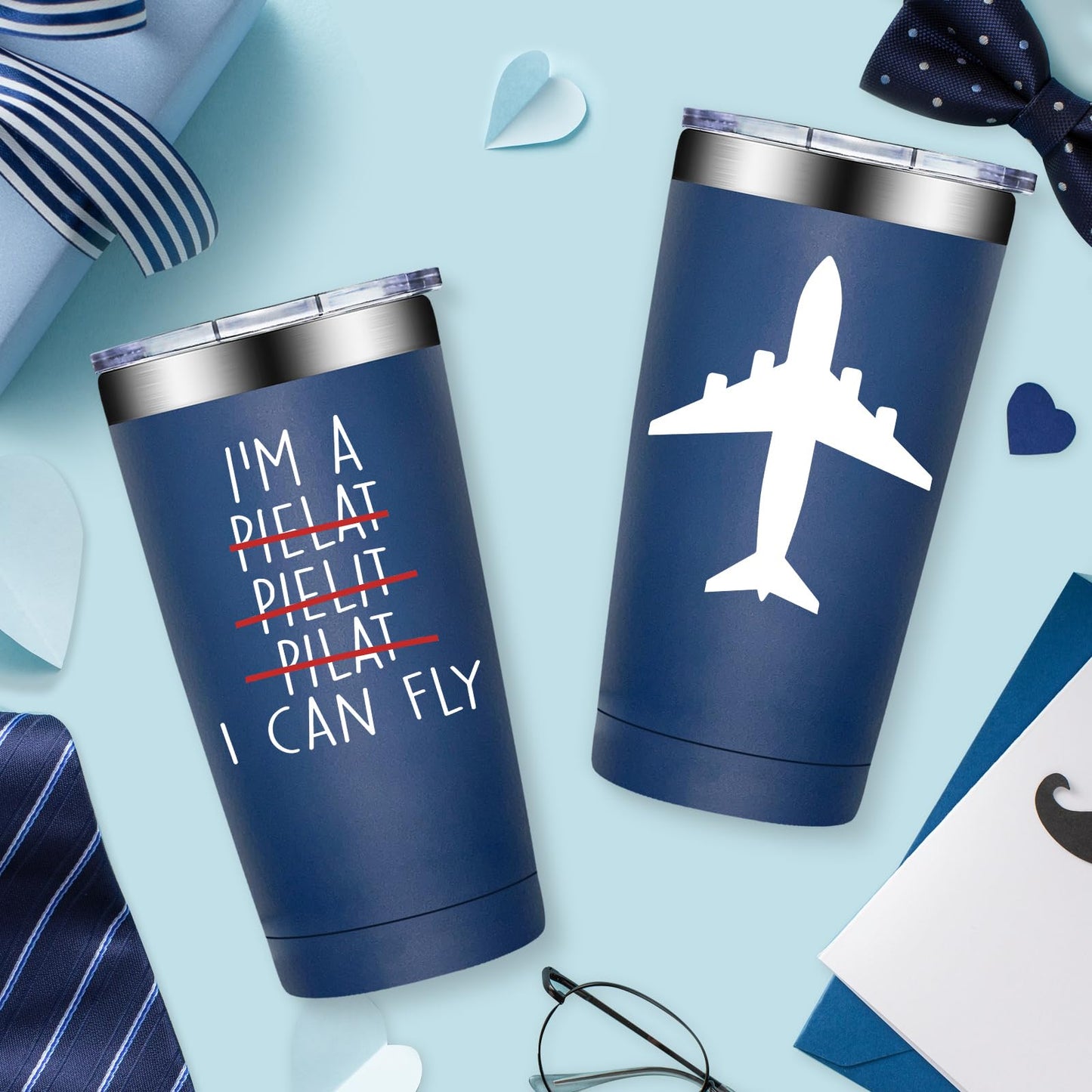 BIRGILT Pilot Gifts for Men - Aviation Gifts for Pilots - Funny Airplane Gift for Men, Women - Christmas Birthday Gift for Airplane Lovers, Aviation Lover - 20oz I Can Fly Pilot Tumbler Cup
