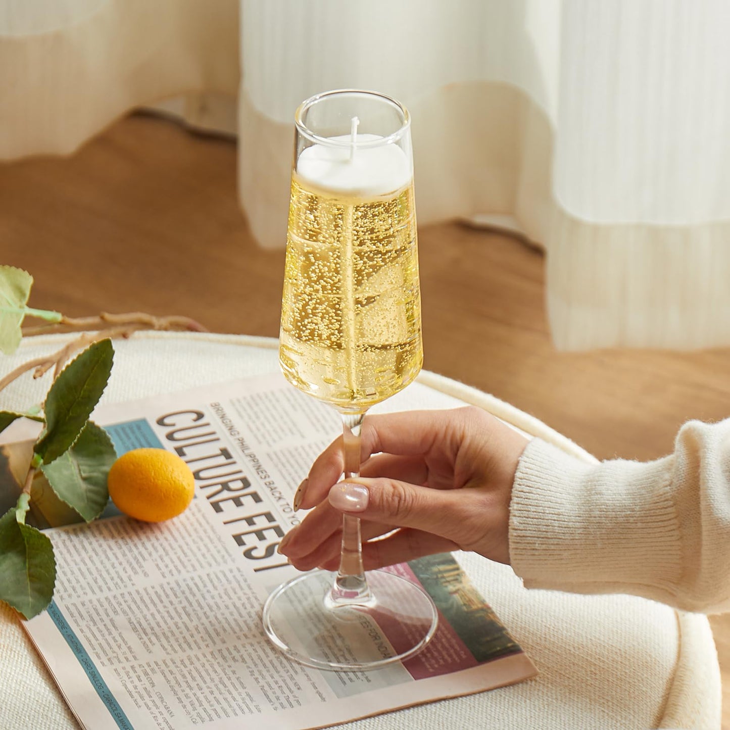 Champagne Candle - Realistic Hand-Poured Cocktail Candle, Birthday Gift for Women & Men, Party Wedding Home Bar Decor (Champagne)