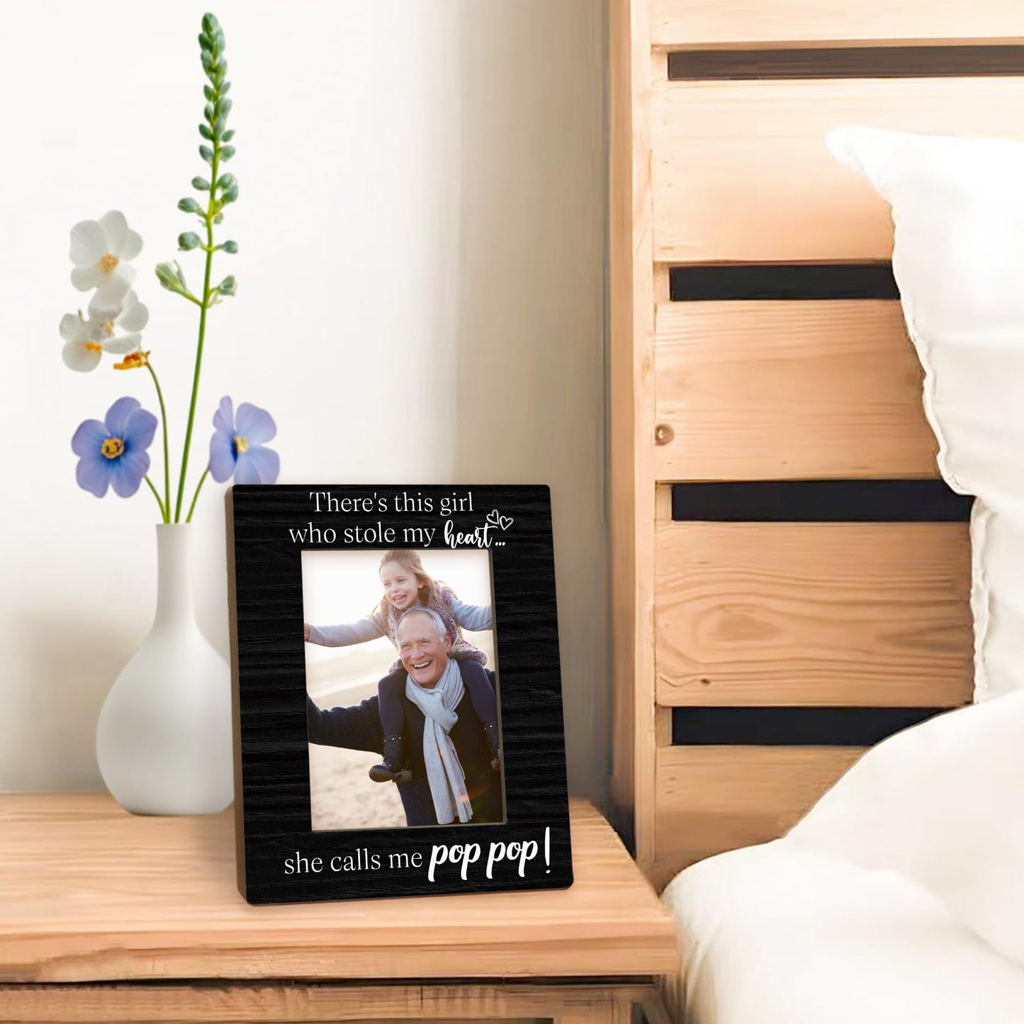 Pop Pop Gifts Picture Frame 5x7, Grandpa Photo Frame, Fathers Day Christmas Birthday Gifts for PopPop Grandpa, She Calls Me PopPop Black Wooden Picture Photo Frames for Desk Home Room Decor