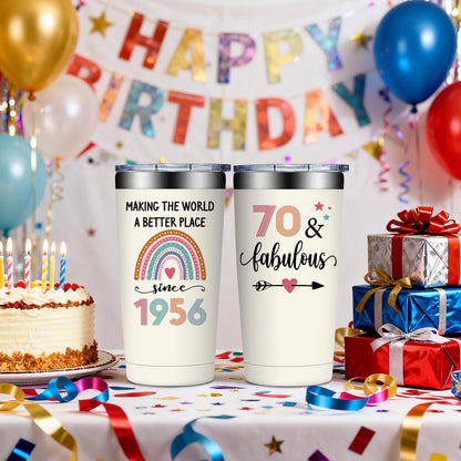 70th Birthday Gifts for Women - 1956 70th Birthday Decorations for Her - Turning 70 Year Old Gifts for Women - 70 Fabulous Tumbler 20 oz