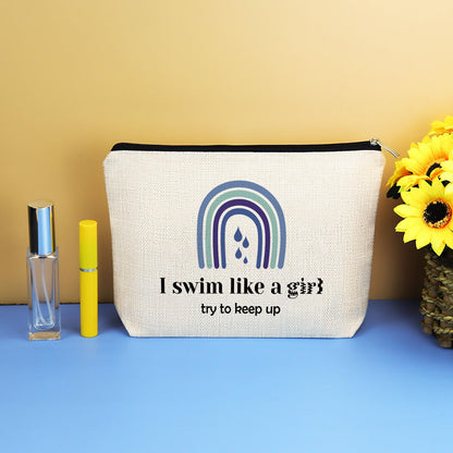 Swimming Gifts for Women Swim Makeup Bag Swimming Lover Gift Swimming Team Gifts Swim Coach Teacher Gift Cosmetic Bag Swimmer Gift Zipper Travel Pouch Birthday Graduation Gift for Friend Sister