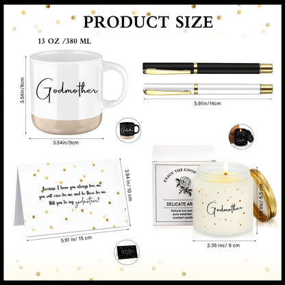 2 Sets 8 Pcs Godparents Proposal Gift Madrina Padrino Mug Will You Be My Godparents from Godchild Card Scented Candle Jar Pen Baptism Gift for Mother's Day Father's Day Godmother Godfather(English)