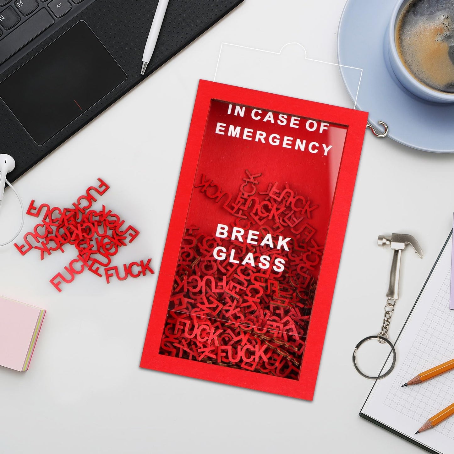 WenmthG Funny Gift Emergency Box - Create Self Defined Idea Jar w/Hammer, Break in Case of Emergency Box - Desk Decor - Personalized Gag Gift for Friends Coworkers