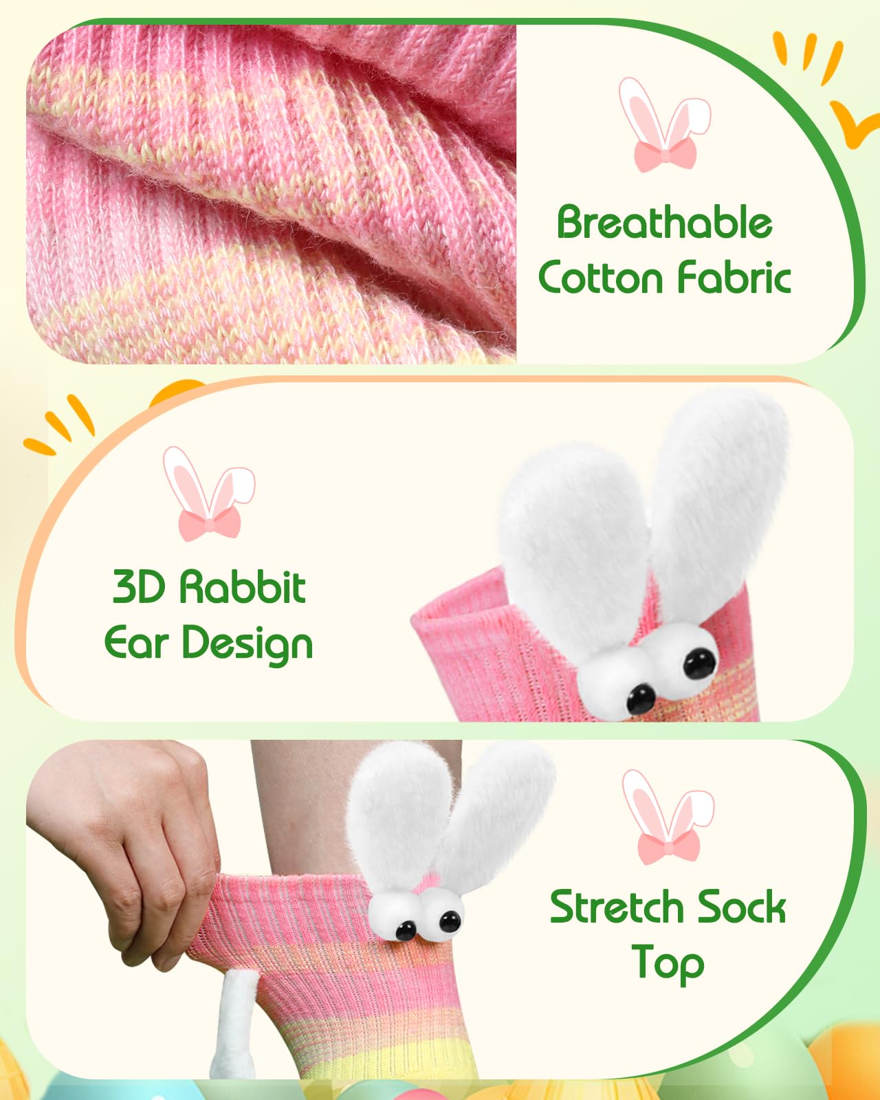Swooflia Easter Magnetic Hand-Holding Bunny Socks 2 or 4Pairs–Crazy Fun Novelty Gifts for Teens, Women, Men, Couples, Friends