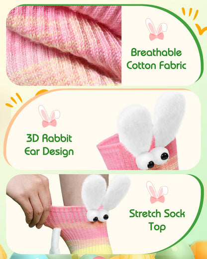 Swooflia Easter Magnetic Hand-Holding Bunny Socks 2 or 4Pairs–Crazy Fun Novelty Gifts for Teens, Women, Men, Couples, Friends