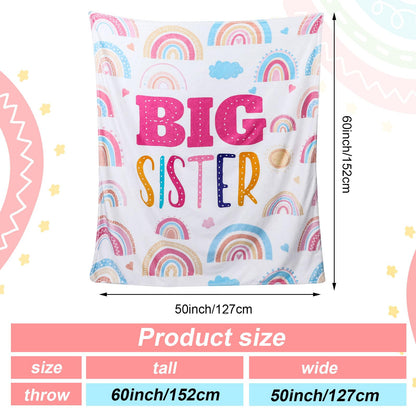 Buryeah 60" x 50" Sisters Gift Big Sister Blanket Soft Warm Flannel Throw Blanket Pastel Rainbow Sis to Be Announcement New Big Sis Gift for Baby Shower Birthday Party Supplies