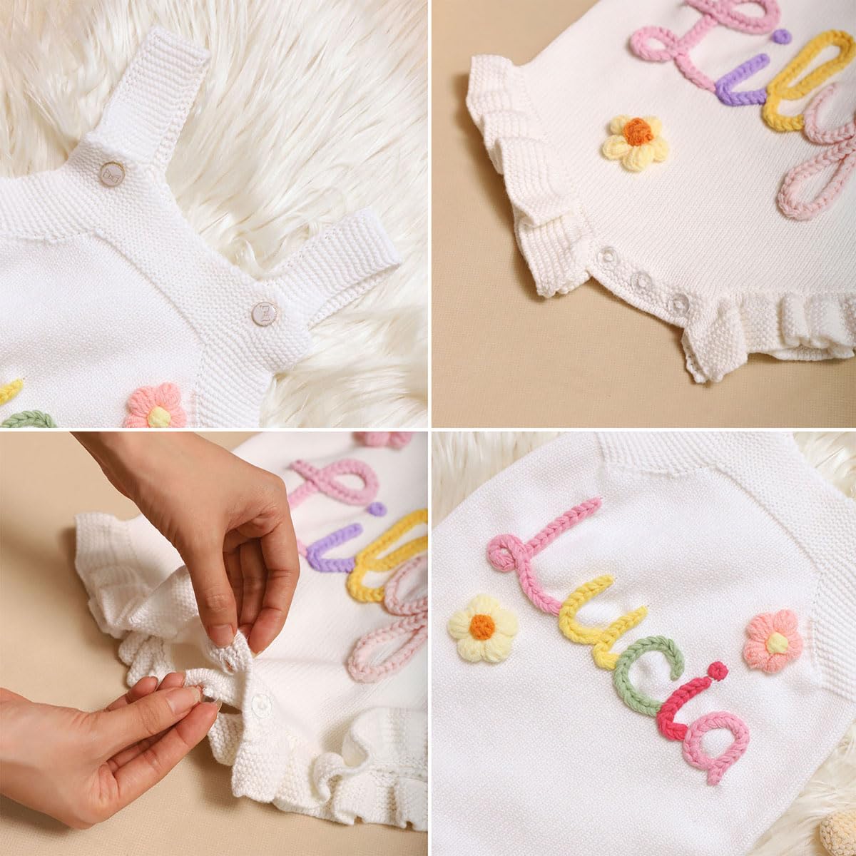 Personalized Baby Romper,Infant Rompers Girl,Custom Knitted Toddler Girl Onesie,White Newborn Bodysuit,Personalized Baby Gifts,Newborn Gift for Birthday