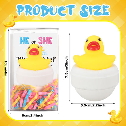 2 Pcs Duck Gender Reveal, Bath Bomb Ducks Pink or Blue for Baby Shower Party Gift with PVC Box, Card & Confetti for Gender Reveal Birthday Party Decorations