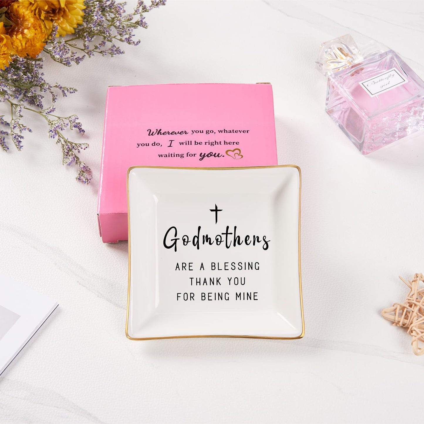 Spegiffu Godmother Gifts from Godchild, Gifts for Godmother Trinket Ring Dish - Godmothers...Thank You for Being Mine, Birthday Christmas Mother's Day Gift for Godmother