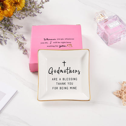 Spegiffu Godmother Gifts from Godchild, Gifts for Godmother Trinket Ring Dish - Godmothers...Thank You for Being Mine, Birthday Christmas Mother's Day Gift for Godmother