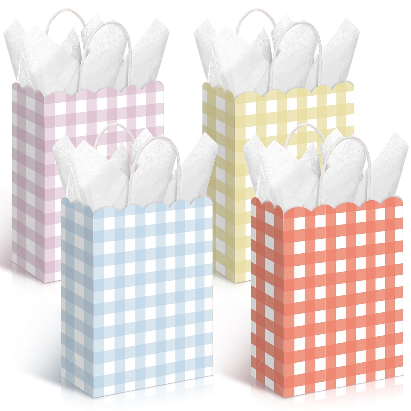 Kolldenn 24 Pcs Gingham Party Supplies Pastel Gift Bags 8.27 x 6.3 x 3.15 Inch Kraft Paper Checkered Plaid Candy Goodie Party Favors Bags for Easter Picnic BBQ Birthday Baby Shower Wedding