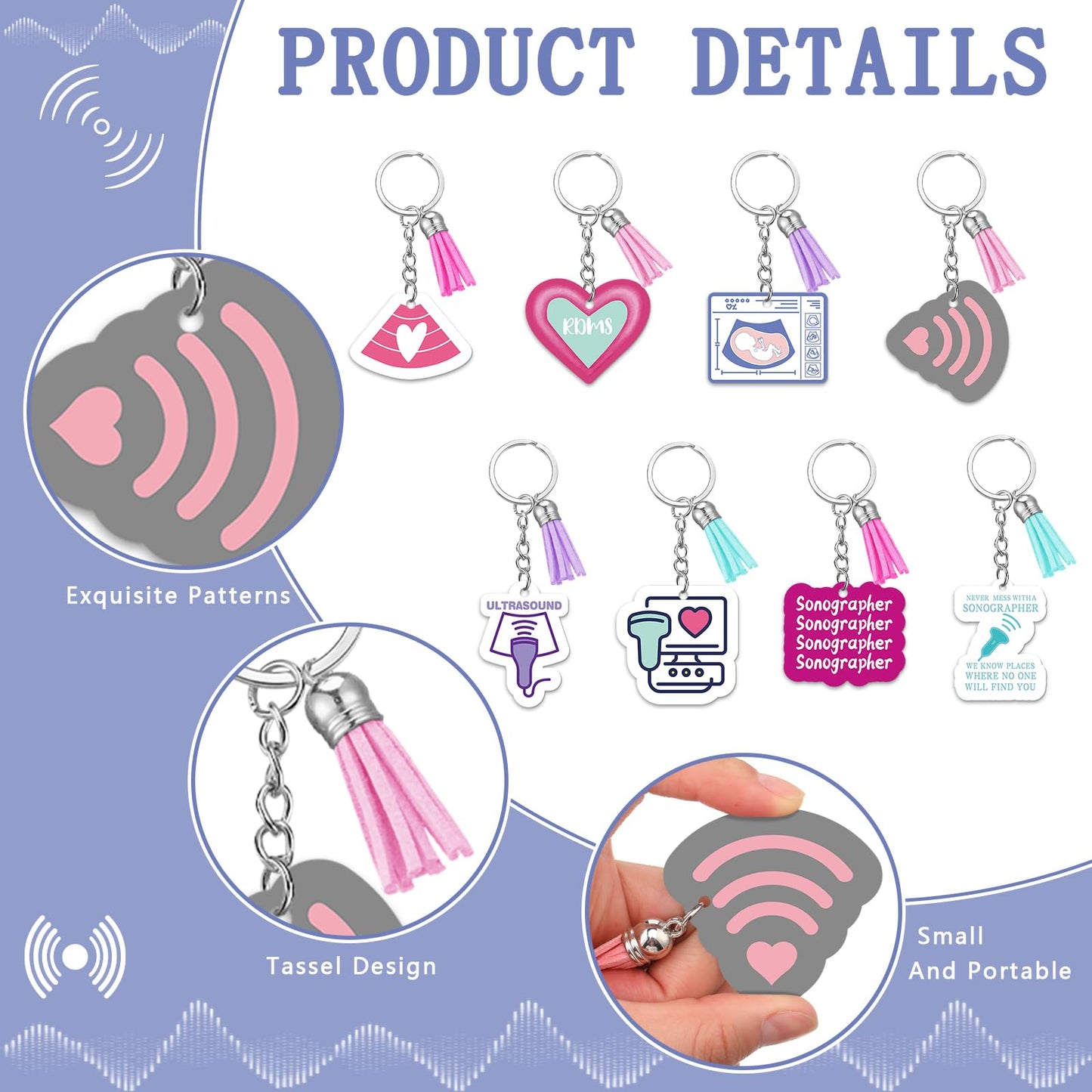 Equsion 24 Pcs Sonographer Keychains Gifts Funny Ultrasound Tech Gifts Ultrasound Tech Keychains Party Favors Sonography Party Supplies with Tassel for Medical Student Graduation Women Men