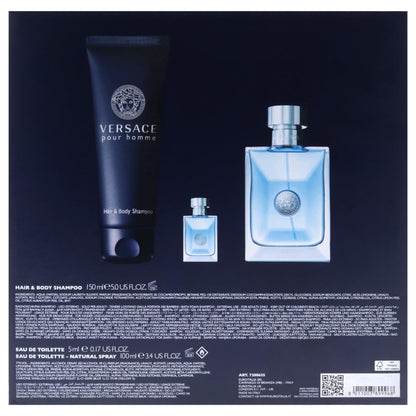 Versace Pour Homme by Versace for Men - 3 Pc Gift Set 3.4oz EDT Spray, 0.17oz EDT Spray (Mini), 5oz Bath and Shower Gel