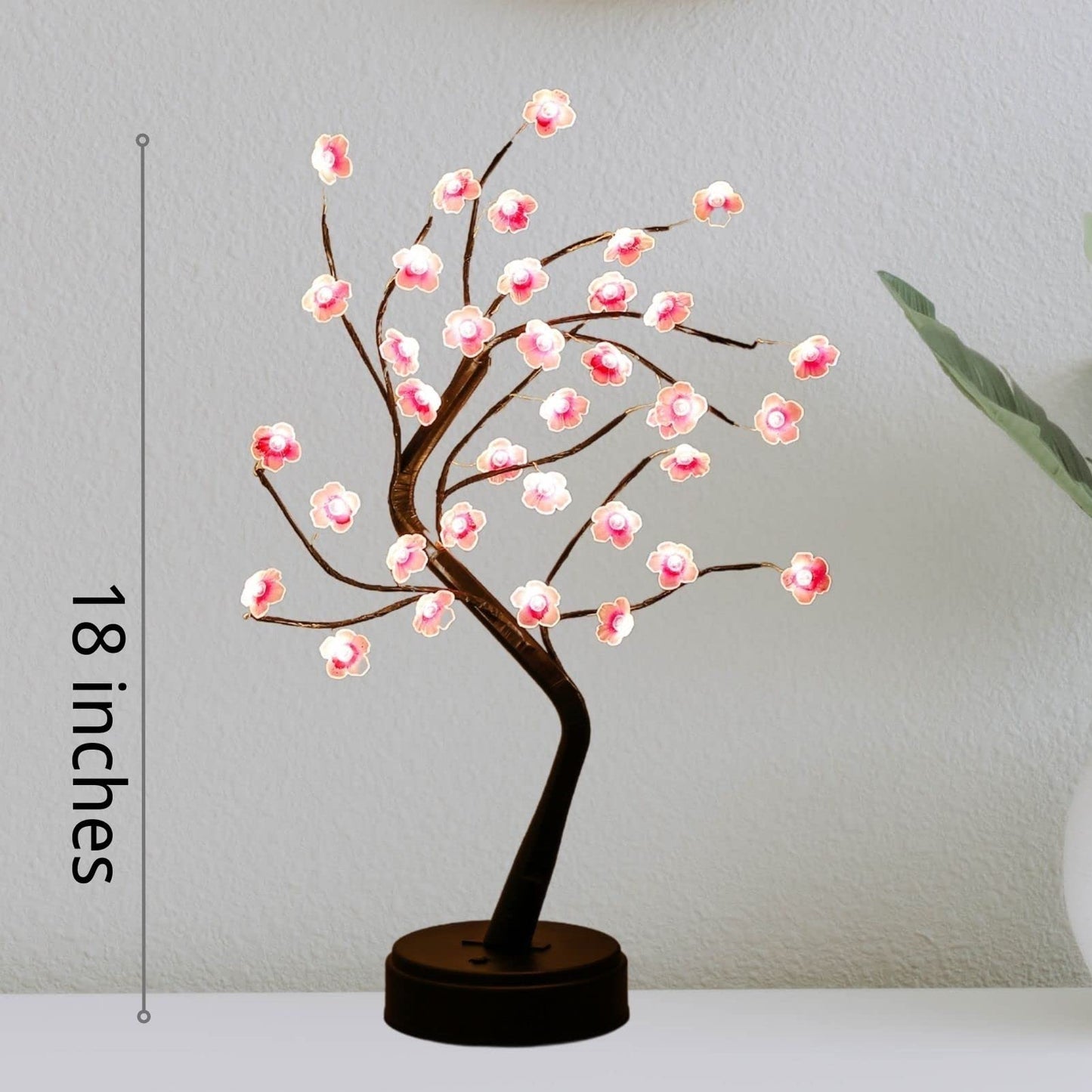 Cherry Blossom Tree Lamp, 18inch 36 Led Bonsai Tree Lights, Battery/USB Operated Japanese Decor Night Lights for Teacher Appreciation Graduation Back to School Bedroom Home Gift Idea,Warm White