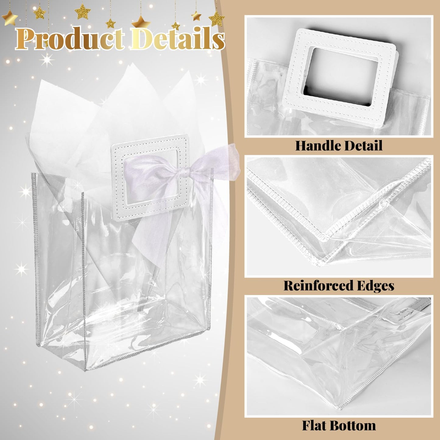 ysmile Small Clear Gift Bag with Tissue Paper for Women Men Boys Girls, Birthday, Anniversary, Baby Shower, Wedding, Reusable 7.5" - White