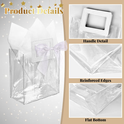 ysmile Small Clear Gift Bag with Tissue Paper for Women Men Boys Girls, Birthday, Anniversary, Baby Shower, Wedding, Reusable 7.5" - White