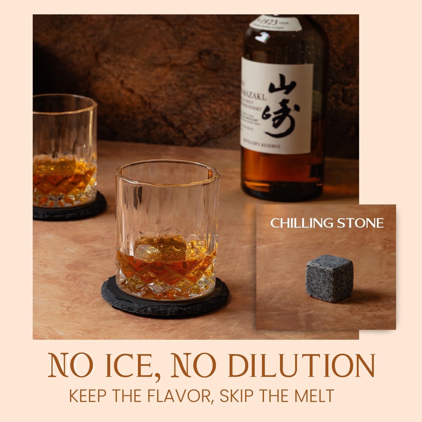 Mixology & Craft Whiskey Stones Gift Set: with Two 10oz Lead-Free Crystal Whiskey Glasses, 8 Whiskey Stones with Velvet Bag, 2 Slate Coasters & Recipe Cards in Wooden Crate | Great