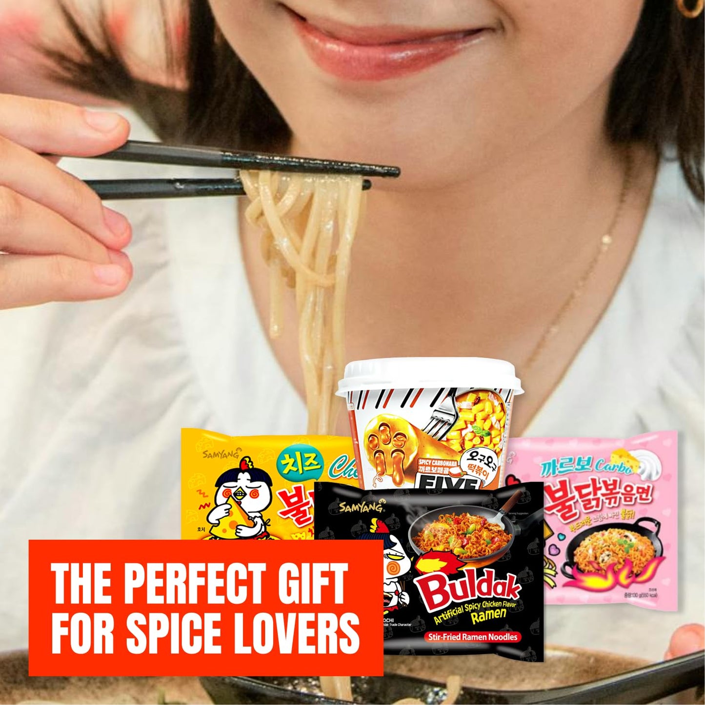 Korean Spicy Ramen Box | 3 Buldak Ramen “Original, Cheese, Carbo +1 Korean Spicy Rice Cake Tteokbokki +1 Korean Sweet Drink + 4 Chopsticks | Korean Food Box Gift - Journey of Korea