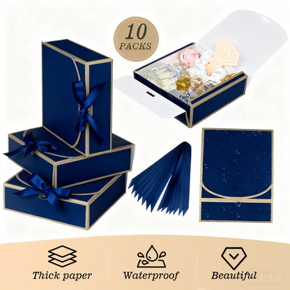 10Pack Small Gift Boxes, 6.5''x6.5''x2'' Blue Gift Boxes with Ribbon, Small Boxes for Gifts Birthday Wedding Party Valentine's Day Mother's Day